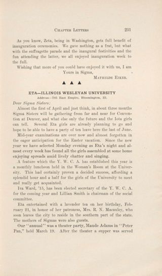 Chapter Letters: Eta - Illinois Wesleyan University, May 1913