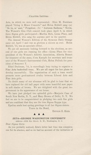 Chapter Letters: Zeta - George Washington University, May 1913