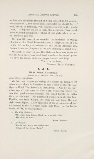 With Our Alumnae Chapters: Alumnae Chapter Letters: New York Alumnae, September 1913