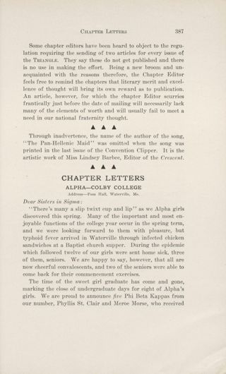 With Our Active Chapters: Chapter Letters: Alpha - Colby College, September 1913