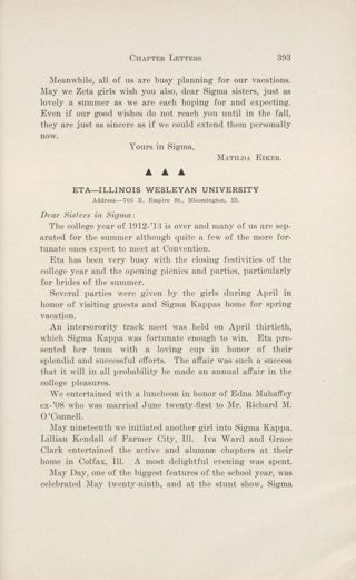 With Our Active Chapters: Chapter Letters: Eta - Illinois Wesleyan University, September 1913