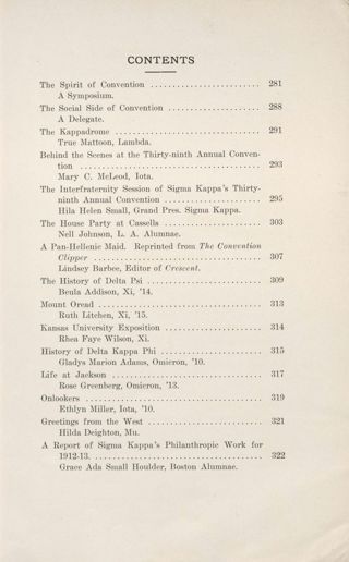 Sigma Kappa Triangle, Vol. VII, No. 4, September 1913 Table of Contents