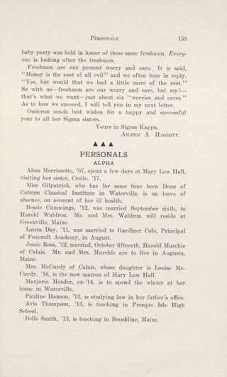 Personals: Alpha, December 1913