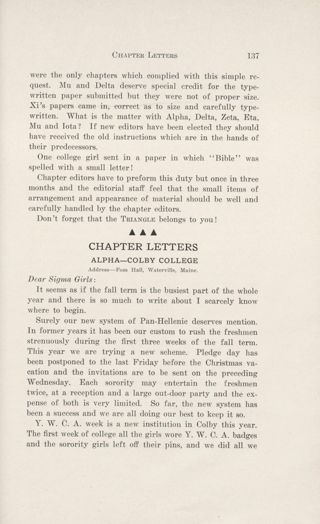 Chapter Letters: Alpha - Colby College, December 1913