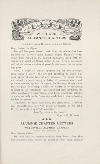 With Our Alumnae Chapters: Editor's Note, December 1913