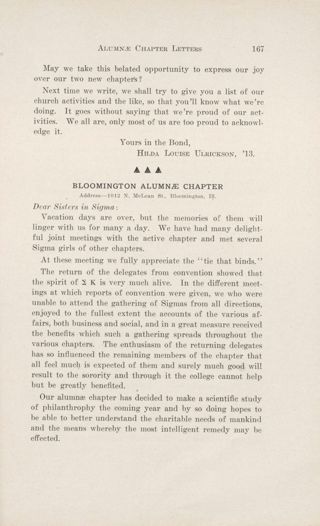 Alumnae Chapter Letters: Bloomington Alumnae Chapter, December 1913