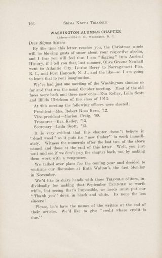 Alumnae Chapter Letters: Washington Alumnae Chapter, December 1913