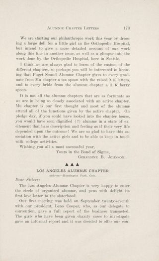 Alumnae Chapter Letters: Los Angeles Alumnae Chapter, December 1913