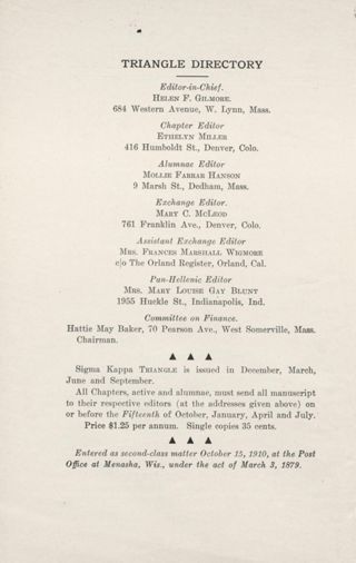 Triangle Directory, December 1913