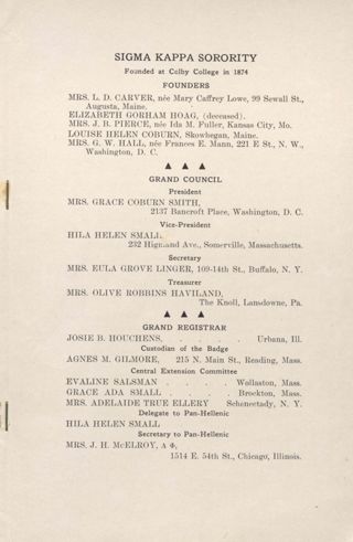 Sigma Kappa Sorority Directory, May 1912