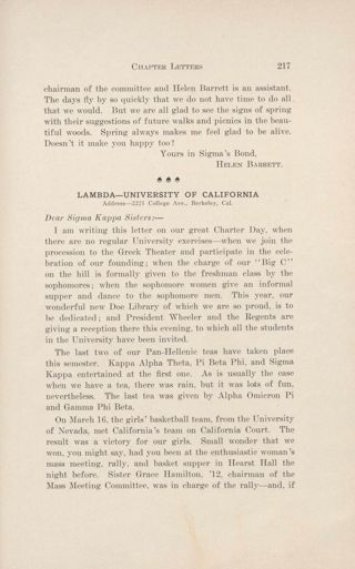 Chapter Letters: Lambda - University of California, May 1912