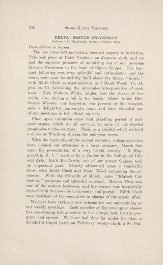 Chapter Letters: Delta - Boston University, May 1912