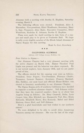 Chapter Letters: California Alumnae, May 1912