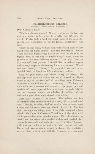 Chapter Letters: Nu - Middlebury College, May 1912