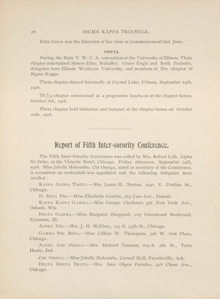 Sigma's Activities: Theta, January 1907; Report of Fifth Inter-Sorority Conference