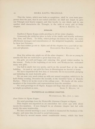 Chapter Letters: Epsilon, Eta, and Waterville Alumnae Chapter, January 1907