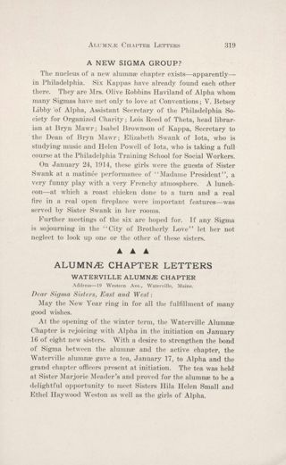 With Our Alumnae Chapters: A New Sigma Group?