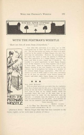 With Our Active Chapters: With the Postman's Whistle, March 1917