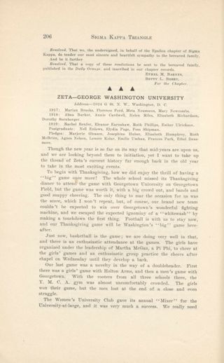 With Our Active Chapters: Chapter Letters and Personals: Zeta - George Washington University, March 1917