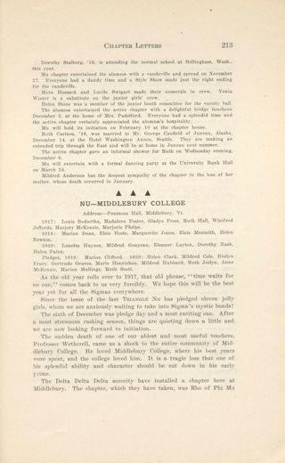 With Our Active Chapters: Chapter Letters and Personals: Nu - Middlebury College, March 1917