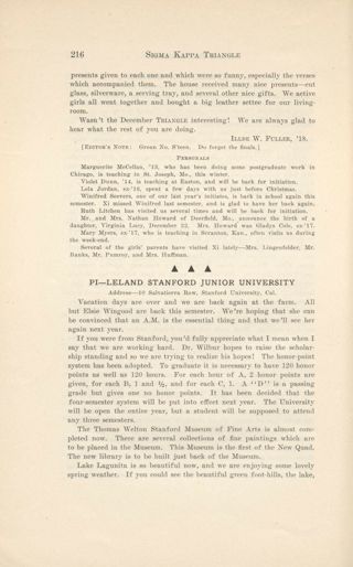 With Our Active Chapters: Chapter Letters and Personals: Pi - Leland Stanford Junior University, March 1917