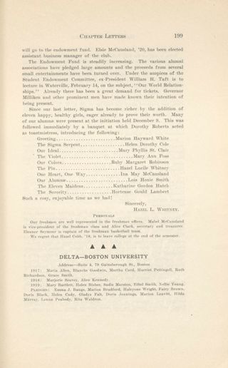 With Our Active Chapters: Chapter Letters and Personals: Delta - Boston University, March 1917