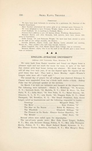 With Our Active Chapters: Chapter Letters and Personals: Epsilon - Syracuse University, June 1917