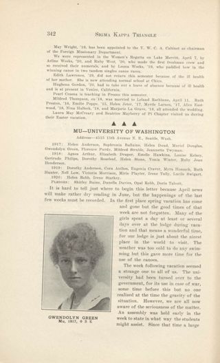 With Our Active Chapters: Chapter Letters and Personals: Mu - University of Washington, June 1917