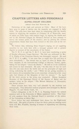 With Our Active Chapters: Chapter Letters and Personals: Alpha - Colby College, June 1917