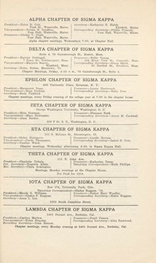 Active and Alumnae Chapter Directory, June 1917