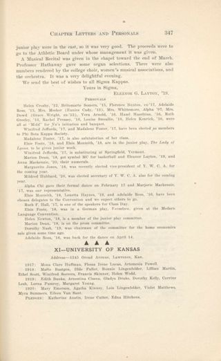 With Our Active Chapters: Chapter Letters and Personals: Xi - University of Kansas, June 1917