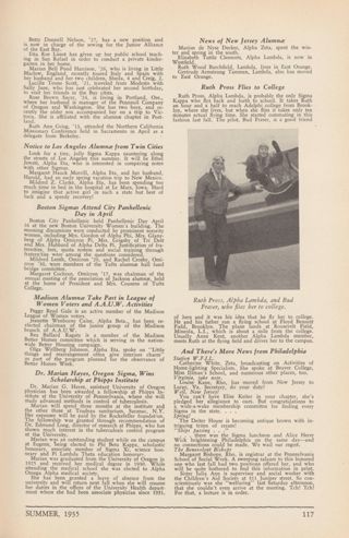 With Sigmas Everywhere: Boston Sigmas Attend City Panhellenic Day in April; With Sigmas Everywhere: Madison Alumnae Take Part in League of Women Voters and A.A.U.W. Activities; With Sigmas Everywhere: Dr. Marian Hayes, Oregon Sigma, Wins Scholarship at Phipps Institute; With Sigmas Everywhere: News of New Jersey Alumnae, June 1935; With Sigmas Everywhere: Ruth Pross Flies to College; With Sigmas Everywhere: And There's More News From Philadelphia