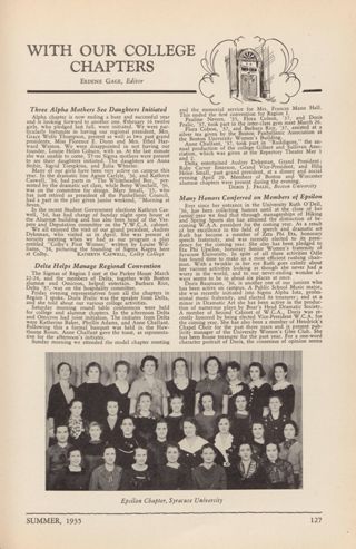 With Our College Chapters: Delta Helps Manage Regional Convention; With Our College Chapters: Many Honors Conferred on Members of Epsilon