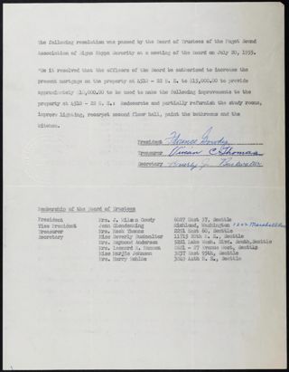 Puget Sound Association of Sigma Kappa Board of Trustees Resolution, July 20, 1955