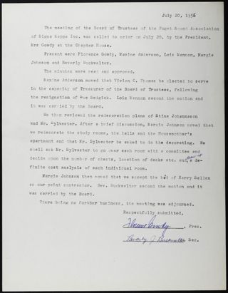 Puget Sound Association of Sigma Kappa Board of Trustees Meeting Minutes, July 20, 1955