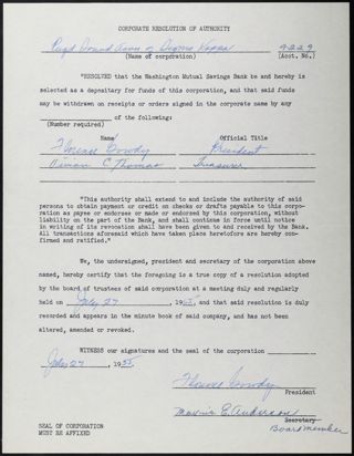 Corporate Resolution of Authority, July 27, 1955