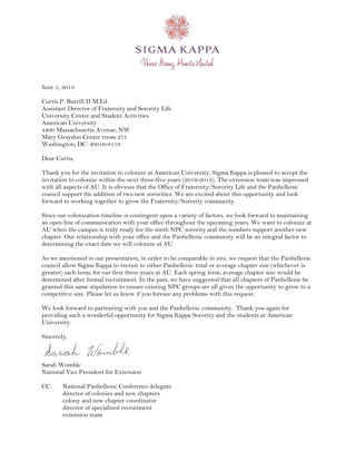 Sarah Womble to Curtis P. Burrill II Letter, June 5, 2013