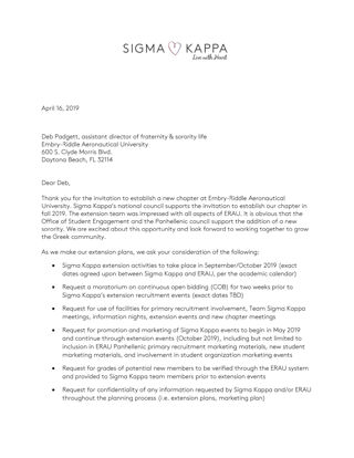 Meaghan Miller Thul to Deb Padgett Letter, April 16, 2019