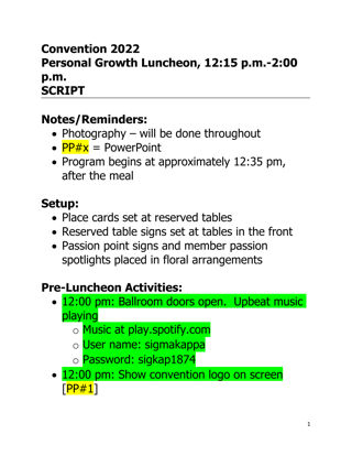 Personal Growth Luncheon Script, July 1, 2022