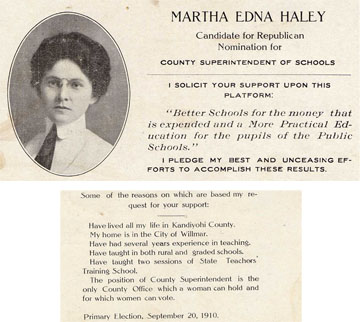 Martha Edna Haley, Campaign Card, 1910