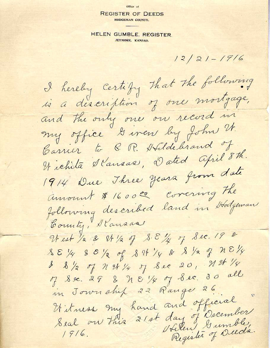 Mortgage prepared by Helen Gumble in her capacity as County Register of Deeds