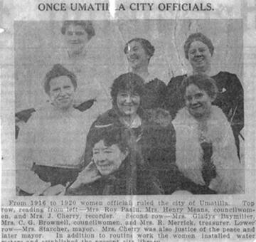 Anna Means (Top Row, Middle) with other Female Umatilla City Officials