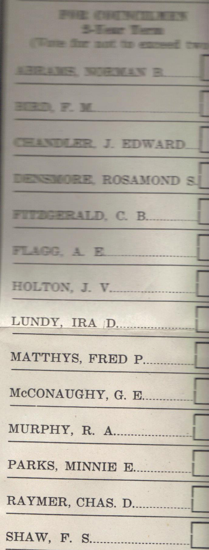 Minnie E. Parks' Campaign for City Council, 1914 Ballot