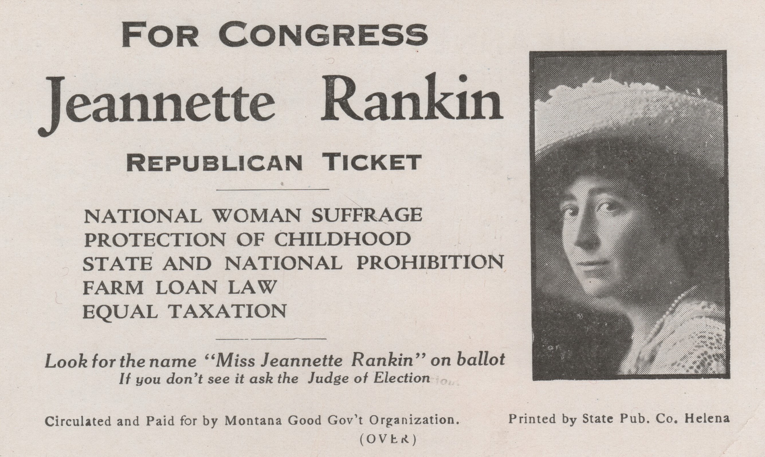 Jeannette Pickering Rankin's Campaign for U.S. House of Representatives, 1916