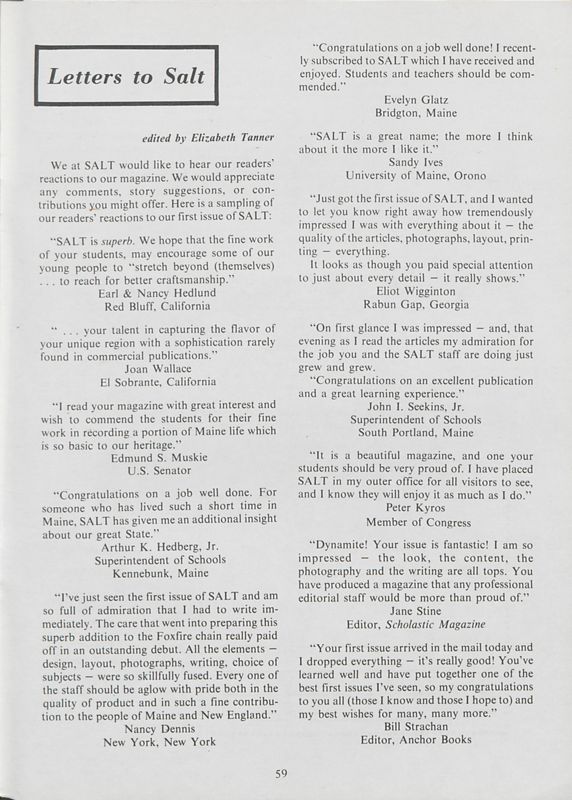 April 1974 Salt Magazine, Letters