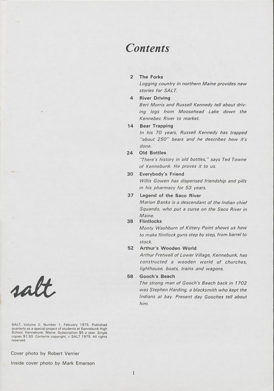 February 1975 Salt Magazine, Table of Contents