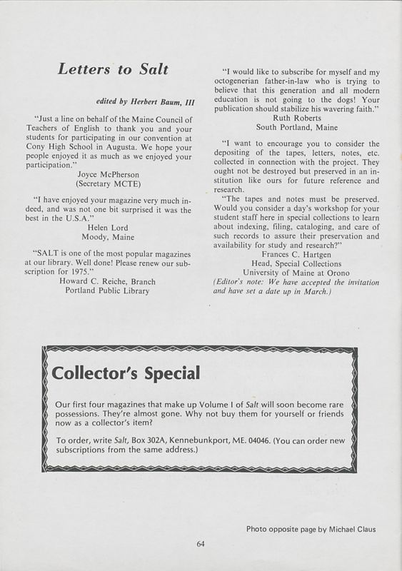 February 1975 Salt Magazine, Letters
