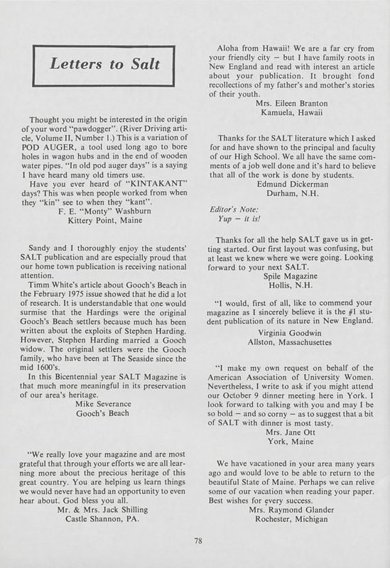December 1975 Salt Magazine, Letters