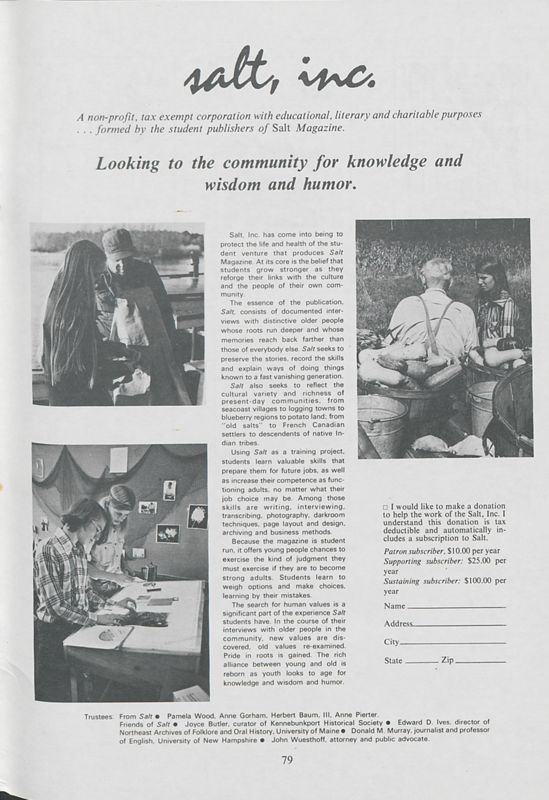 April 1976 Salt Magazine, Contribution Page