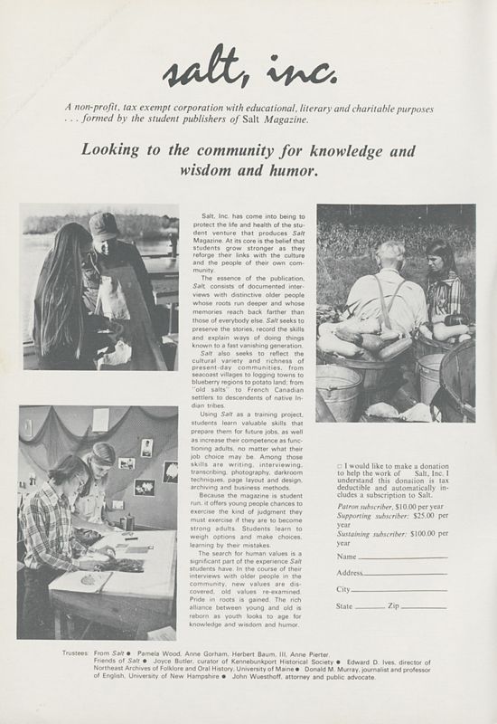 April 1976 Salt Magazine, Contribution Page